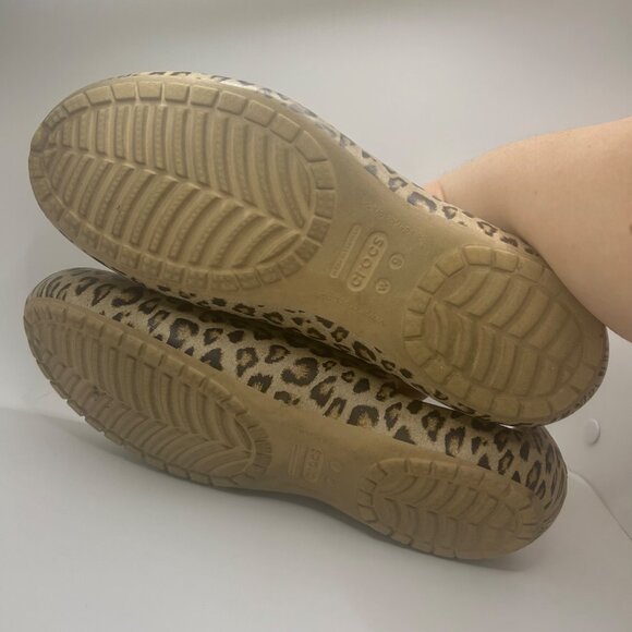 Leopard Print Crocs Womens Ballet Flats W9 Lightweight Slip-On Shoes - Picture 3 of 7